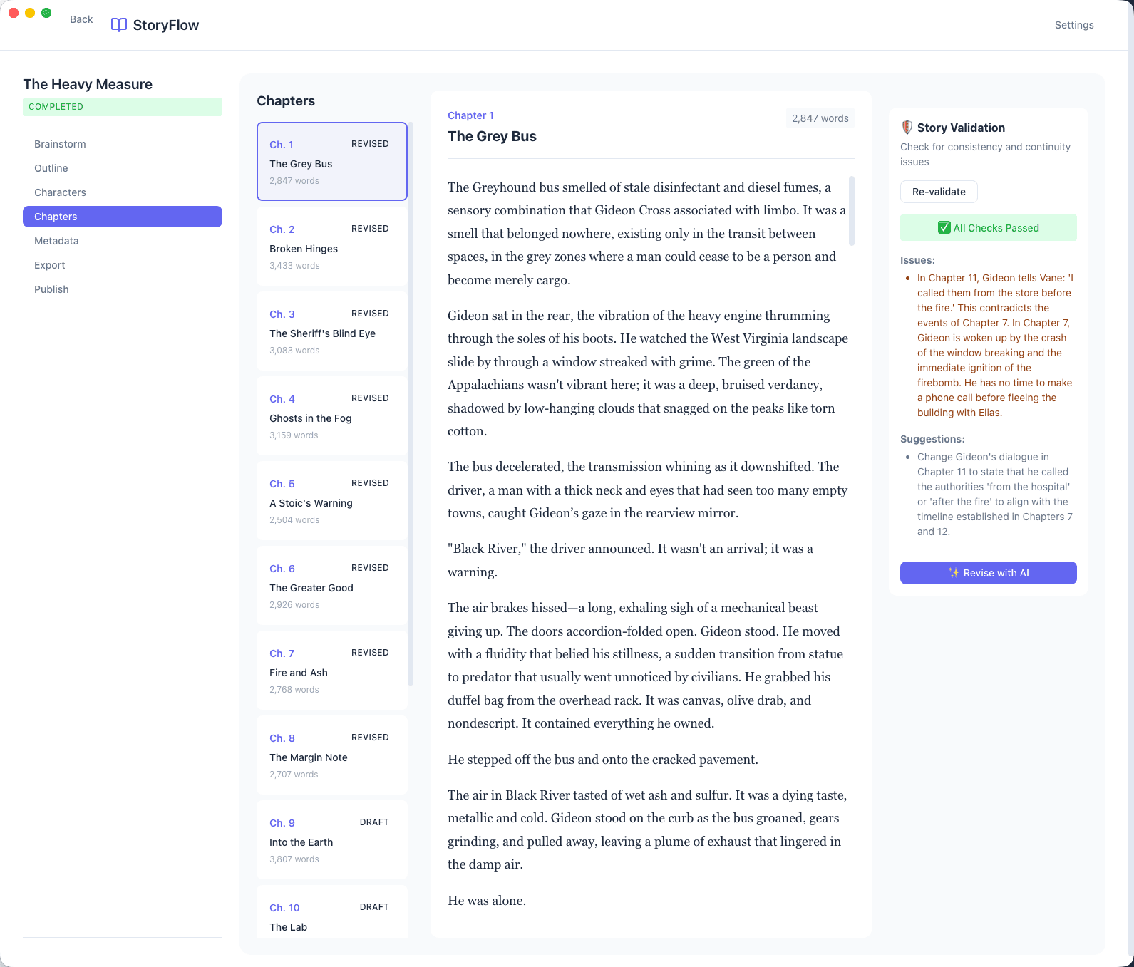 StoryFlow chapter editor with AI validation