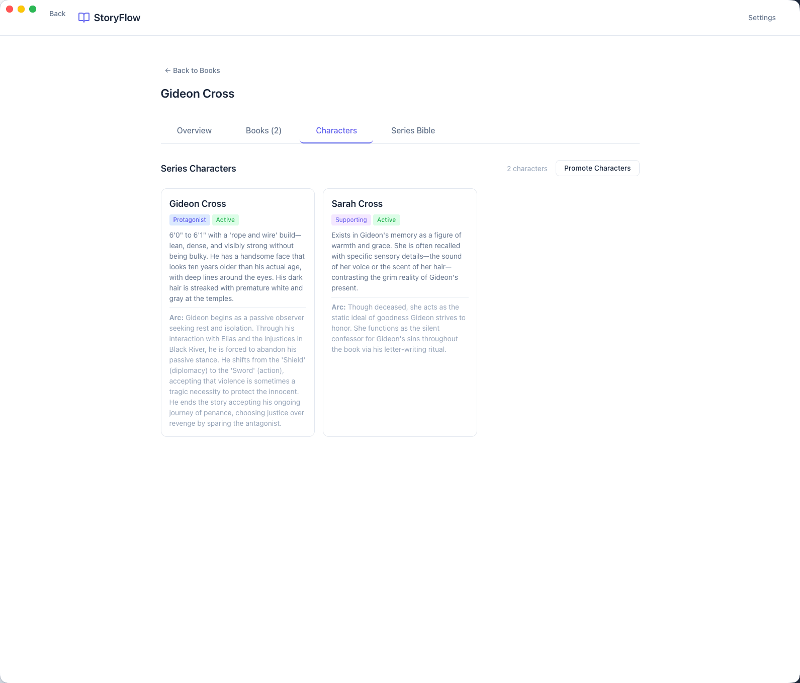 StoryFlow series characters management